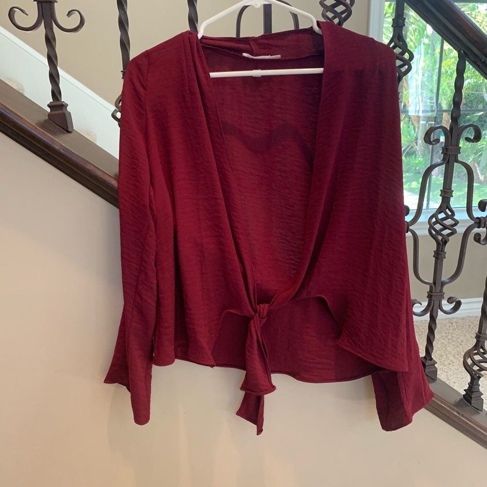Burgundy tie blouse cover up